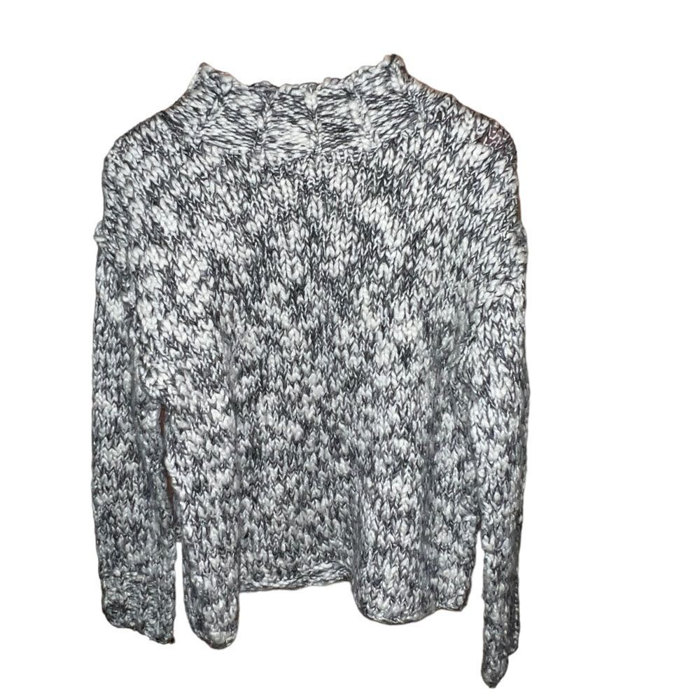 VTG 1980s Skyr Hand‎ Knit Wool Mohair Gray White Chunky Sweater L